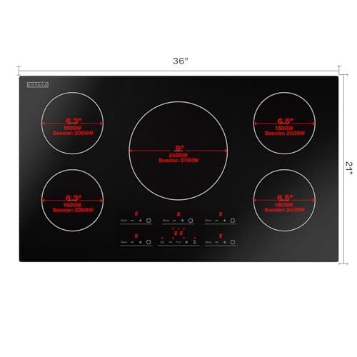 Image of Empava Ease 36 inch Induction Cooktop 5 Burner, Drop-in, Hardwired | cTUVus Certification, 9 Power Levels, Power Boost, 1-99 Min Timer, Pan Sensor, Safety lock, Easy-clean Glass, 9800W