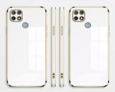 Image of Apurb Store for Oppo A15s Plating Square Gold Frame Phone Case Luxury Soft Silicone Back Cover (for Oppo A15s, White)