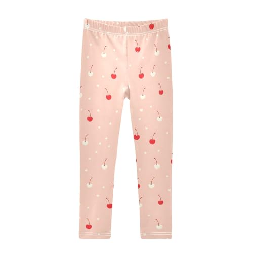Cute Cherry Heart Girls Leggings Soft Stretch Workout Yoga Dance Pants for Kids Casual Tights