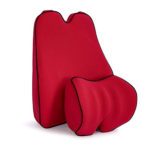 Car Lumbar Support Back Cushion & Headrest Neck Pillow Kit Cushion Memory Foam with Back Pain Relief for A/B/C/E/G/S/V-Class CL CLA CLK CLS GL GLA GLC GLE GLS 1PCS Red