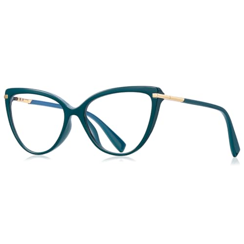 kachawoo Blue Light Blocking Glasses Women Fashion Eyeglasses Cat Eye Glasses Frame TR90 Eyewear Half Metal (green with clear)