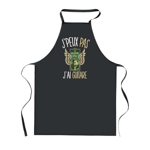 Tablier de cuisine noir J'peux pas guitare en coton pour homme et femme
