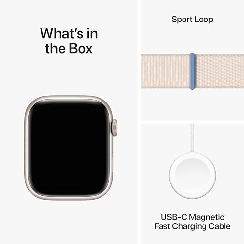 Image of Apple Watch Series 9 [GPS 45mm] Smartwatch with Starlight Aluminum Case with Starlight Sport Loop One Size. Fitness Tracker, ECG Apps, Always-On Retina Display, Carbon Neutral