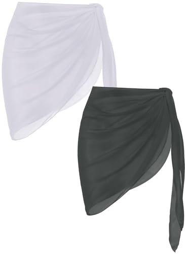 Image of Ekouaer 2 Pieces Women Beach Sarongs Sheer Cover Ups Chiffon Bikini Wrap Skirt for Swimwear S-XXL