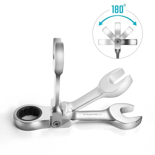 DURATECH Stubby Flex-head Ratcheting Combination Wrench Set, Metric, 12-piece, 8-19mm, CR-V Steel, with Pouch