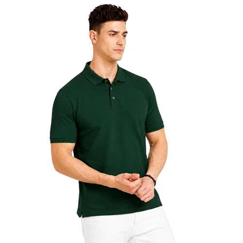 Image of Men's Plain Polo T-Shirt | Cotton Blend Regular Fit Casual Collar T-Shirt