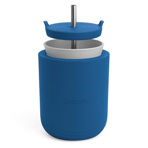 2-in-1 Ice Cube Maker Cup Manual Silicone Ice Mold & Drinking Tumbler with Lid and Straw Portable Ice Cup for Holiday Drinks Christmas Gifts & Skincare BPA-Free, Leakproof & Reusable (Blue)