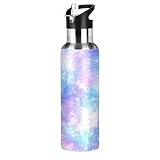 Galaxy Rainbow Star Tie Dye Sport Water Bottle with Straw, Vacuum Insulated Stainless Steel Thermal