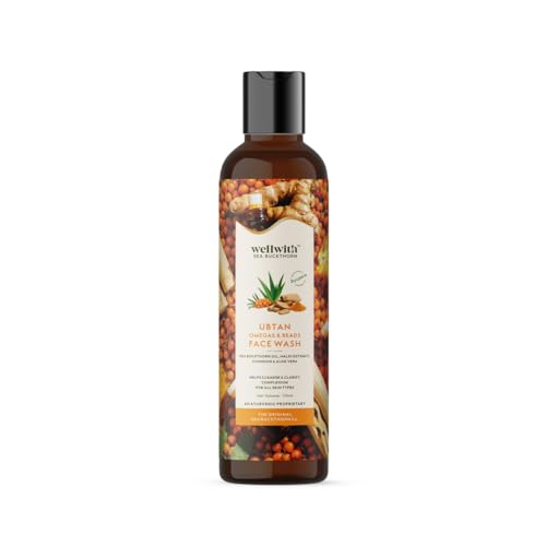 Image of Wellwith(Ayuzera) Ubtan Face Wash With Beads (110ml, Pack of 1) | Haldi (Turmeric) Extract, Chandan extract, Neem extract, Aloe Vera Gel, Camphor , Ginger & Sea buckthorn oil | Fight Acne & Pimples, Deep Cleansing, Soothes Inflammation & Provides Chemical-Free Care