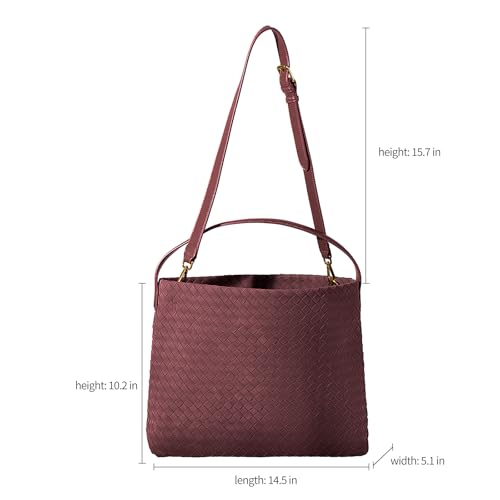 Image of Suede Hobo Bag for Women Hand-Woven Bag Made of Suede Fabric Casual Tote Bag (New Red)
