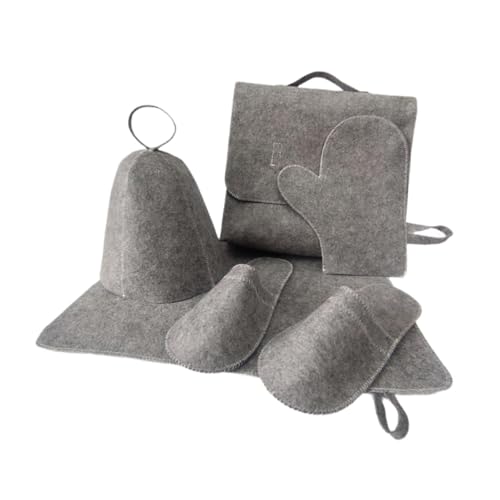 Leefasy 5X Sauna Hat Set Russian Bath Hat Sauna Seat Pad Cap for Sauna Accs Headgear Russian Sauna Set Wool Sauna Hat for Bath House, Grey