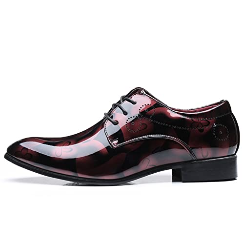 LLTMALL Men's Patent Leather Formal Dress Shoes Lace Up Pointed Toe Oxfords2