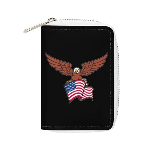 Image of Eagle U.S. Flag Credit Card Holder Wallet with 20 Card Slots Small Leather Card Case Wallet with Zipped