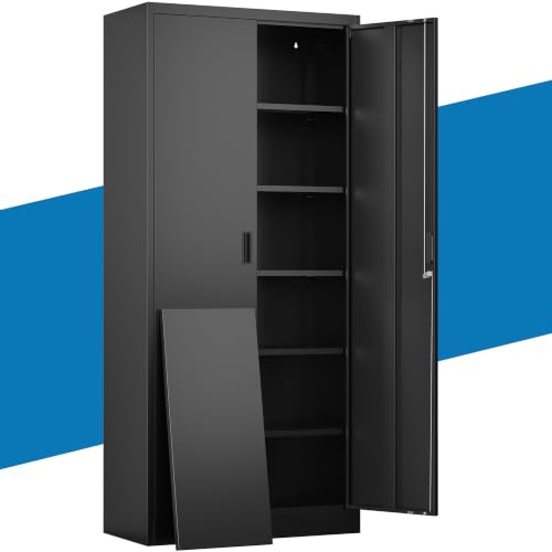 Image of Metal Storage Cabinet with Lock Doors and 5 Adjustable Shelves