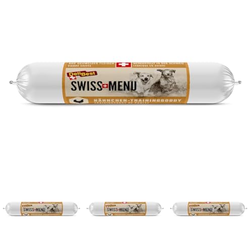 DeliBest Swiss MENU TrainingGoody Hähnchen I aus frischem Schweizer Hähnchenfleisch I Trainingsleckerlie Hähnchen I Hunde Snack für Sensible Hunde I Leckerlies für Hunde 200 g (Packung mit 4)