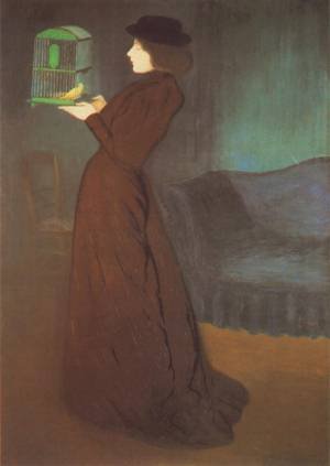 Peinture à l'huile reproduction tableau Jozsef Rippl Ronai Girl with Cage 12x16 pouces