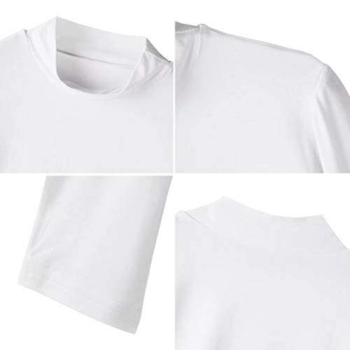 LONGBIDA Women's Long Sleeve Mock Neck Pure White Sexy Stretch Crop TOP T Shirt(White,XL)