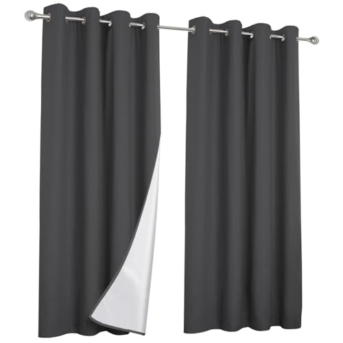 IDMarket - Lot de 2 Rideaux Thermiques Gris Anthracite 135x240 cm