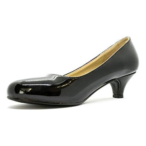 Ladies Womens Low Kitten Heel Work Court Evening Dress Girls Shoes Pumps UK Size 3 4 5 6 7 8 9 10 11 12 (UK12/EU46, Black Patent) Cover