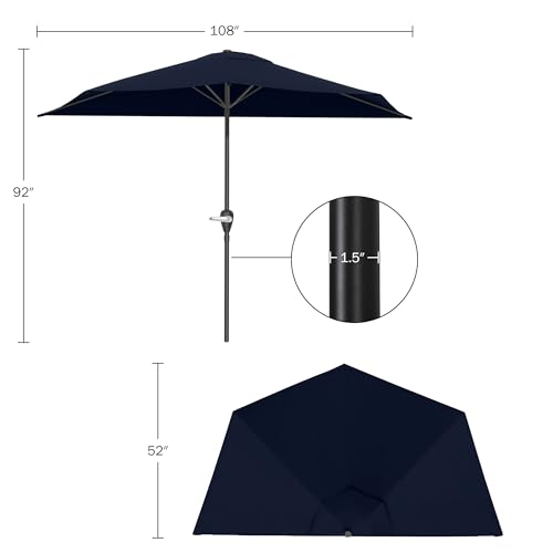 Image of Half Umbrella Outdoor Patio Shade - 9 ft Patio Umbrella with Easy Crank - Small Canopy for Balcony, Table, or Deck by Pure Garden (Navy Blue)