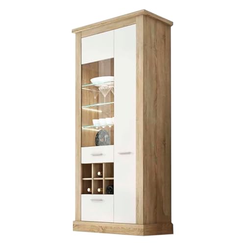 amuéblate online - Mueble Vitrina Leds para Salón o Comedor, Modelo Florida, Práctico y Funcional, Color Blanco-Cambria, Fácil de Montar, Medidas: 96 cm (Ancho) x 202 cm (Alto) x 42 cm (Fondo)