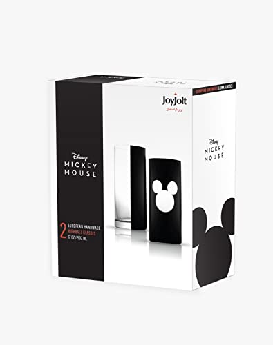 Image of JoyJolt Disney Luxury Mickey Mouse Highball Glasses Set of 2 European Crystal Bar Glasses, Cocktail Glasses. Premium Xmas Disney Stuff, Gifts and Cups. 17oz Black Drinking Glasses, Disney Tumbler