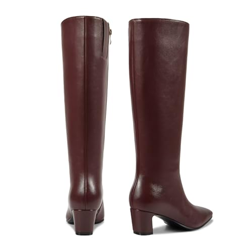 ISNOM Black Knee High Boots Women with Side Zipper Womens Tall Chunky Boots Low Heeled Pointed Toe, Black Knee High Long Boot for Fall Fashion Dress Party Wedding PU Leather3