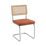Juego de 2 sillas ELLA: – Respaldo: caucho macizo y cannaba circular – Asiento: madera contrachapada, espuma y pana 100% poliéster (grosor 5 cm) – Patas de metal cromado – Carga máxima soportada: 100 kg – Tamaño: 55 x 46 x 83 cm – Peso: 6,8 kg – Altura del asiento: 47 cm. - Dimensiones del paquete: L. 57 x 50 x 42,5 cm. Peso del paquete: 15,7 kg