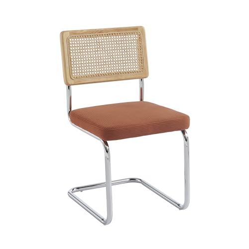 BAÏTA Lot de 2 chaises Ella Velours côtelé Terracotta cannage et Pieds métal chromé