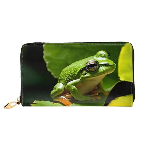 (Frog and Rain) Faux Leather Wallet Long Clutch Zipper Purse Card Holder Travel Coins Cash Organizer Phone Pocket 7.48 x 4.13 x 0.9 inches