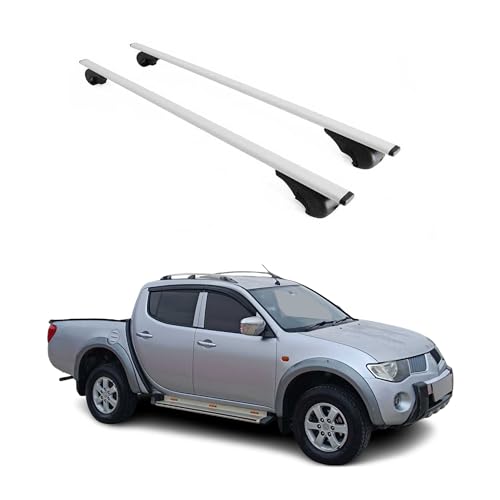 Baca portaequipajes compatible con Mitsubishi L200 IV 2005-2015 – 2015 – Soporte básico 2 piezas, gris con llave de estrella, rieles abiertos de hierro