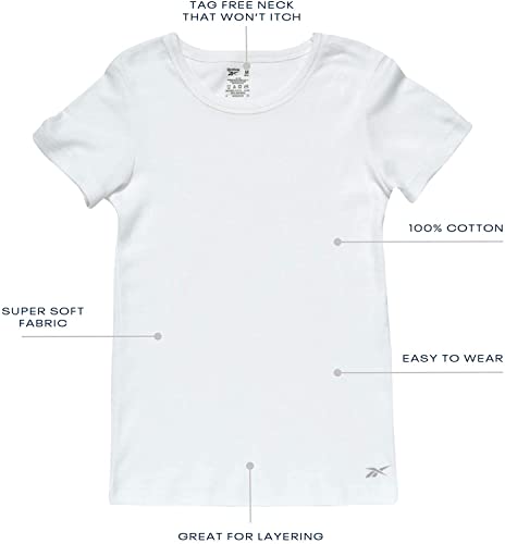Reebok Girls' Undershirt - 3 Pack/6 Pack 100% Cotton No Show Short Sleeve Crew Neck White Shirt for Girls (Sizes: 2T-16)2