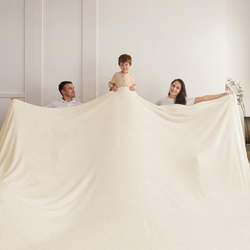 Oversized King Fleece Blanket 120x120 Inches, Seamless Soft Cozy 3D Jacquard Flannel Blanket 10'x10' Extra Large for Bed, Sofa, Couch, Travel & Camping, California King Throw, Beige Leaf