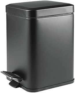 mDesign Square Household Rubbish Bin  6 Litre Metal Waste Bin with Pedal, Lid and Plastic Bucket Insert  Pedal Waste Basket for Bathroom, Kitchen and Office  Black