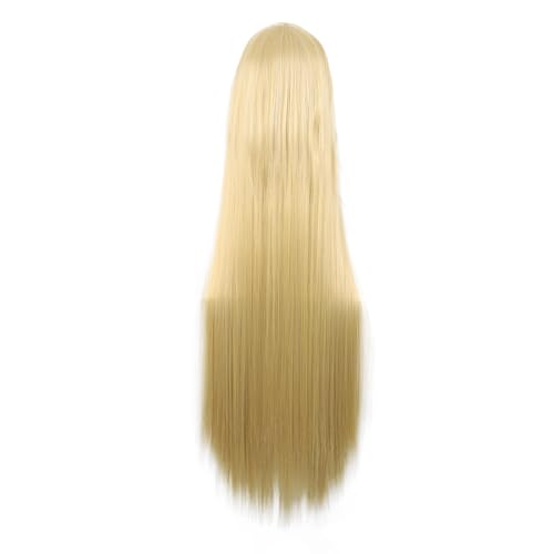 Image of MapofBeauty 40 Inch Oblique Bangs Anime Long Straight Wig, Mixed Golden