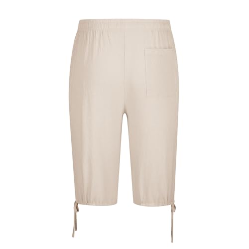Xiaojmake Men's Long Linen Shorts Linen Capri Pants Casual Summer Drawstring Beach Shorts Below Knee Length Gym Yoga Pants3