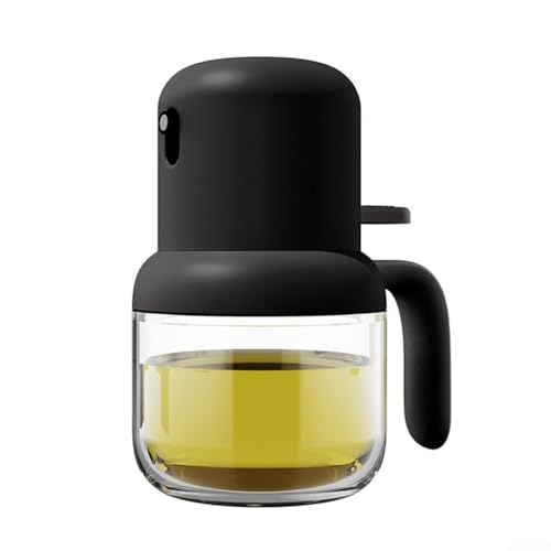 Pulverizador de aceite para cocinar, botella de vidrio de 180 ml con asa, diseño antideslizante para freidora de aire, parrilla, barbacoa, cocina (negro)