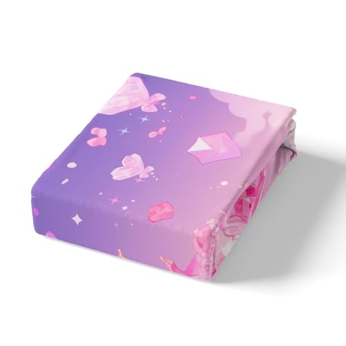 Loussiesd Kids Girls Pink Fitted Sheet Single Princess Carriage Pink Bedding Set for kids boys girls Pink Love Heart Bed Sheets Soft Sheets Set No Flat Sheet - Image 4