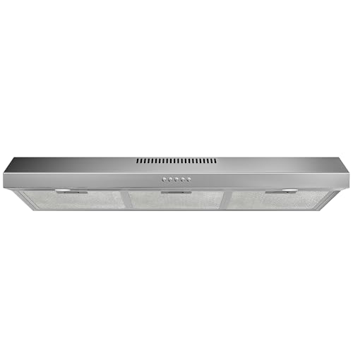 FIREGAS 36 Inch Under Cabinet Range Hood Ducted/Ductless Convertible Kitchen Vent Hood with 3-Speed Exhaust Fan 300 CFM LED Lights Stainless Steel Stove Hood for Kitchen