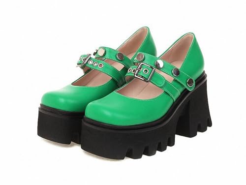 Image of Women's Platform Mary Janes Heart Cat Buckle Rivets Ankle Lolita Gothic Princess Platform Pumps Patent Leather Thorn Vintage Traditional Embroidery Upper Dress Shoes