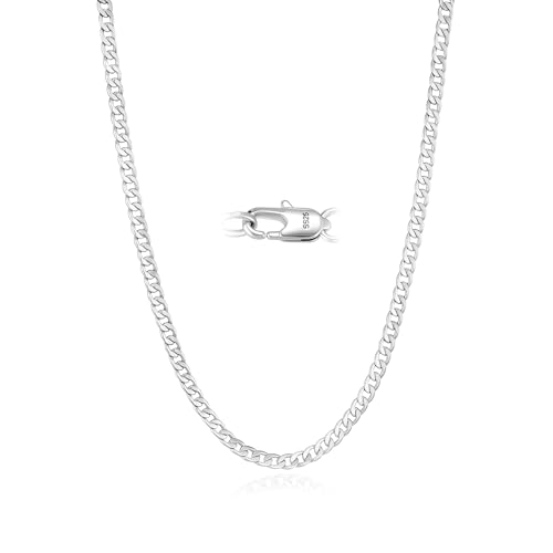 Cheria 3mm Solid Sterling Silver Chain for Mens 925 Silver Cuban Mens Chain Necklace Non-Tarnish & Waterproof Gifts for Man Boyfriend Father 20/22/28 inches