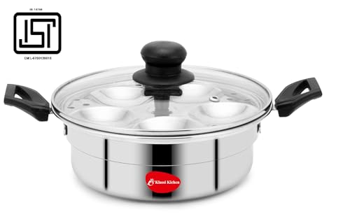 Image of KLASSI KICHEN Stainless Steel Multi Steamer Pot with Glass Lid | Idli Maker with 4 Plates (9 Idlis Each) & Mini Idli Plate | 1.5L Steamer | Gas Stove & Induction Compatible Dhokla & Vegetable Steamer
