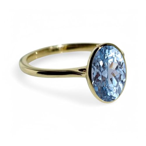 3 CT Oval Shape Aquamarine Engagement Ring 18K Yellow Gold Single Stone Bezel Setting Promise Ring Women Minimalist Solitaire Anniversary Jewelry Wedding Gift For Bridal