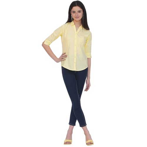 Image of Polycotton Women 3 /4 Sleeve Stylish Solid Western Offical Formal Shirt Casual Regular Fit Shirt for Women