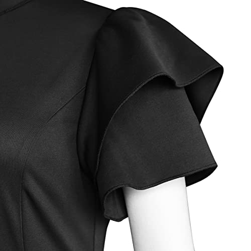Bpurb Women's Clergy Pencil Dresses Double Layer Ruffle Sleeves Bodycon Slim Dress Black #TOP3