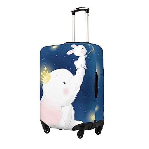 Cute Elephant Sitting In The Moon With Little Bunny Luggage Cover Washable Elasticated Luggage Covers for Suitcase tsa Approved Stylish Dust and Scratch Resistant Luggage Case2