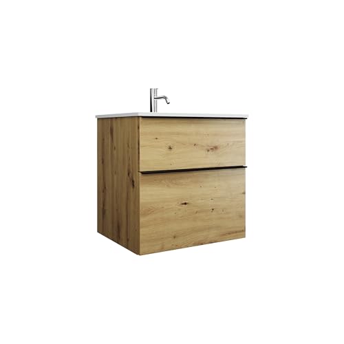 burgbad Eqio Mineralguss-Waschtisch inklusive Waschtischunterschrank, Breite 620mm, SEYU062F5662C0001G0252, Farbe: Eiche Dekor Urban/Eiche Dekor Urban, Griffleiste Schwarz Matt G0252