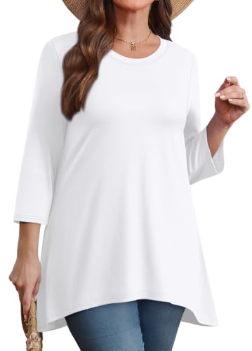Image of OFEEFAN Tunic Tops for Women Loose Fit Dressy 3 /4 Length Sleeve Womens Tops with Asymmetrical Hem S-4XL