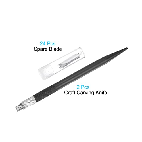 Uxcell Art Craft Knife Set, 2Pcs Carving Knife With 24Pcs Spare Metal Blade For Scrapbooking Stencil Hobby Diy, Pvc Plastic Handle, Black (2 Set) #TOP2