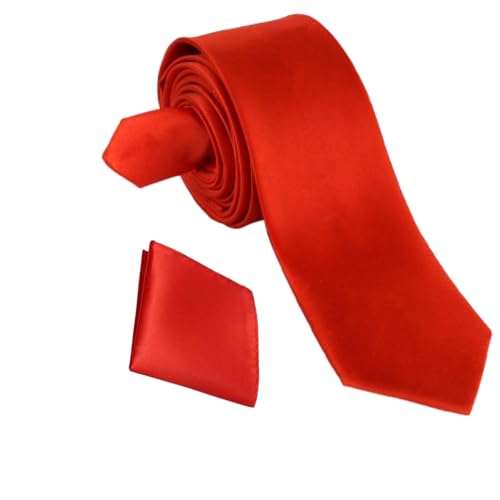 Image of Men's Satin Slim Necktie for Formal Wear | Premium Solid Tie for Office, Wedding, Business Meetings, Party & Interview | Stylish Silk Feel Neck Tie for Men with Pocket Square